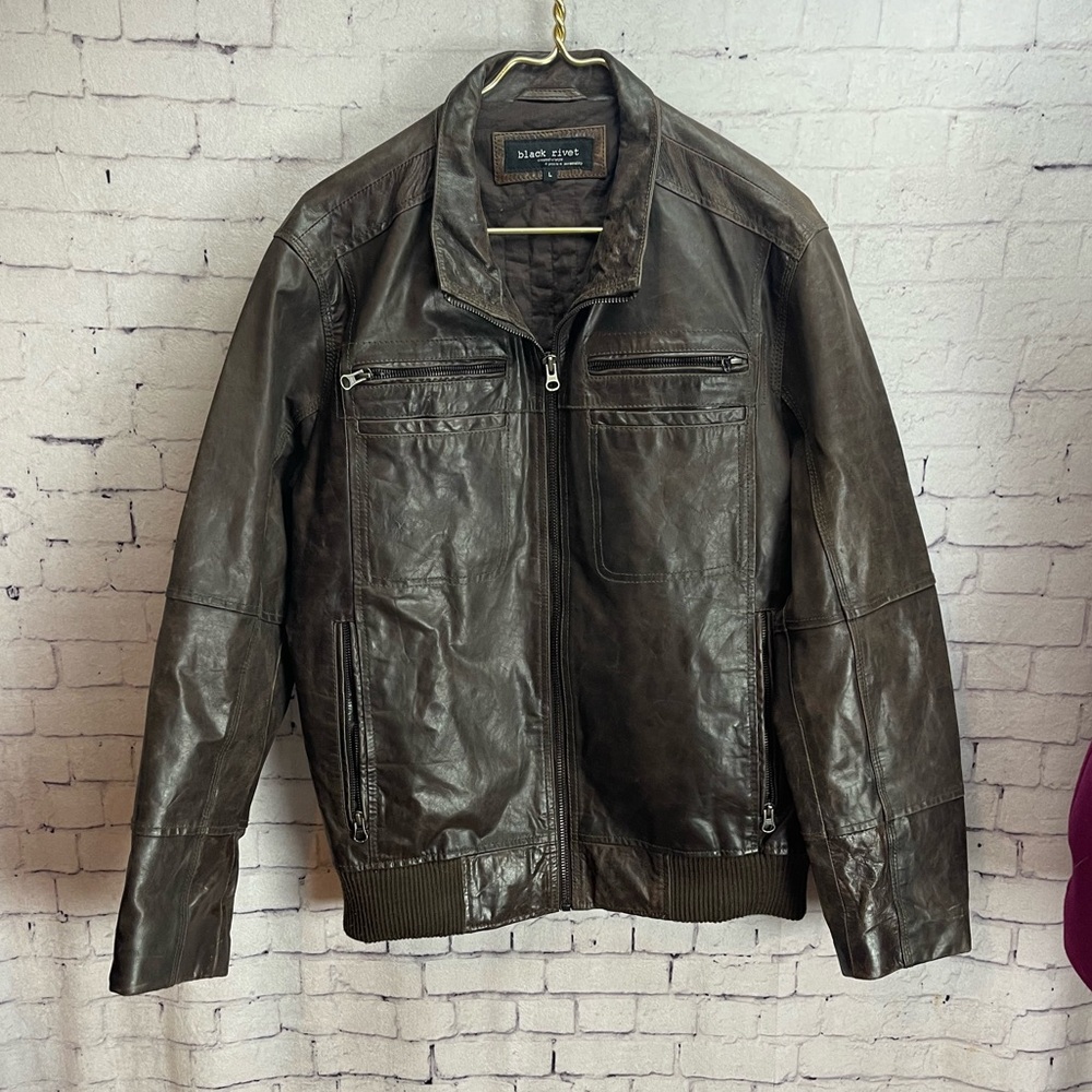 Black Rivet size large dark brown leather jacket